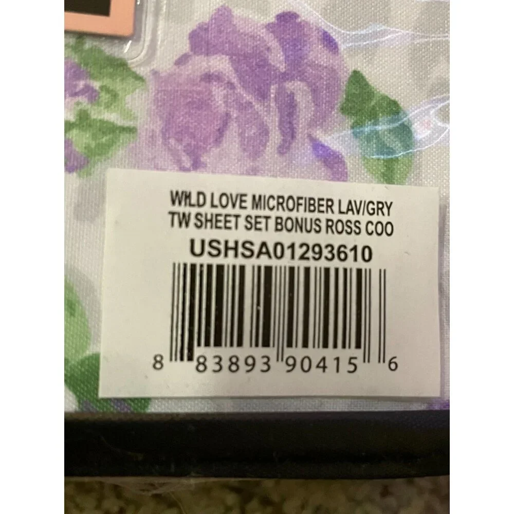 Betsey Johnson Wild Love Microfiber Sheet Set Twin NEW Lavender Gray 4 Piece